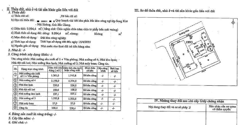 Bán 9994 m2 kho xưởng trong KCN tại Bắc Giang