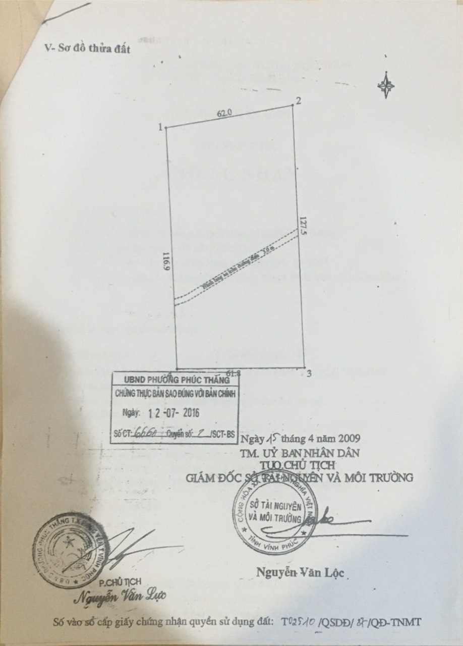 Sang nhượng 9000 m2 đất tại Vĩnh Phúc