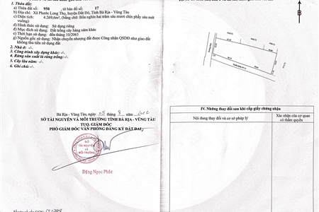 Sang nhượng 4269 m2 đất tại Bà Rịa Vũng Tàu